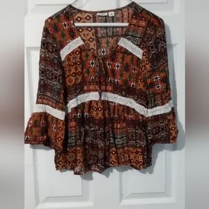 Cato Colorful Boho Blouse with Lace Trim